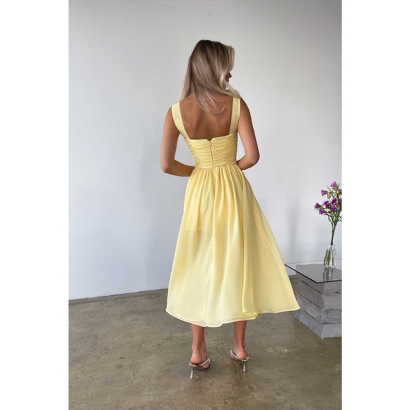 Post Meridiem Small Dress Draped Bodice Chiffon Midi Yellow S - Picture 4 of 7